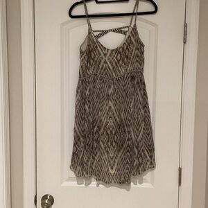 Free People Brown and Cream Strappy Geometric Mini Dress
